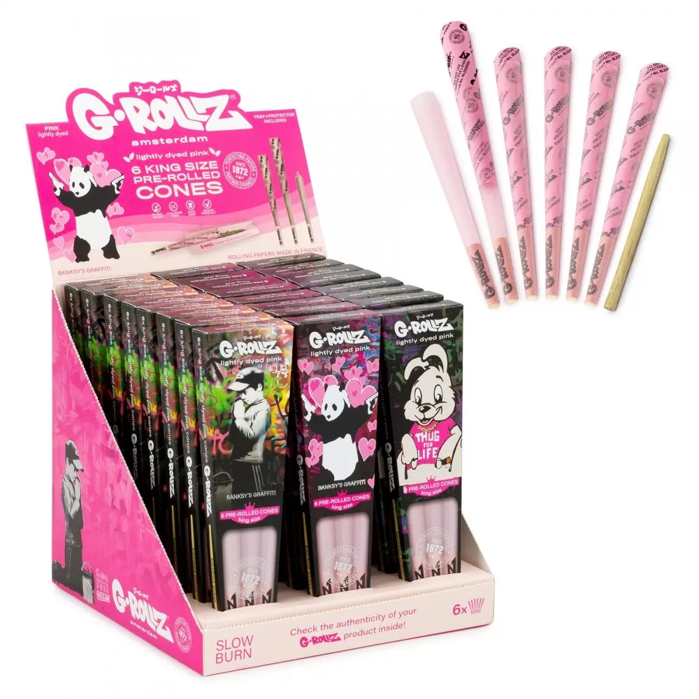 G-ROLLZ | Banksy's Graffiti - Lightly Dyed Pink - 6 King Size Cones