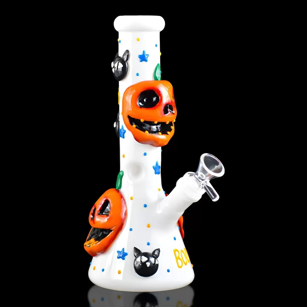 9.5" 3D Spooky Boo Halloween Beaker Water Pipe - Glow in the Dark