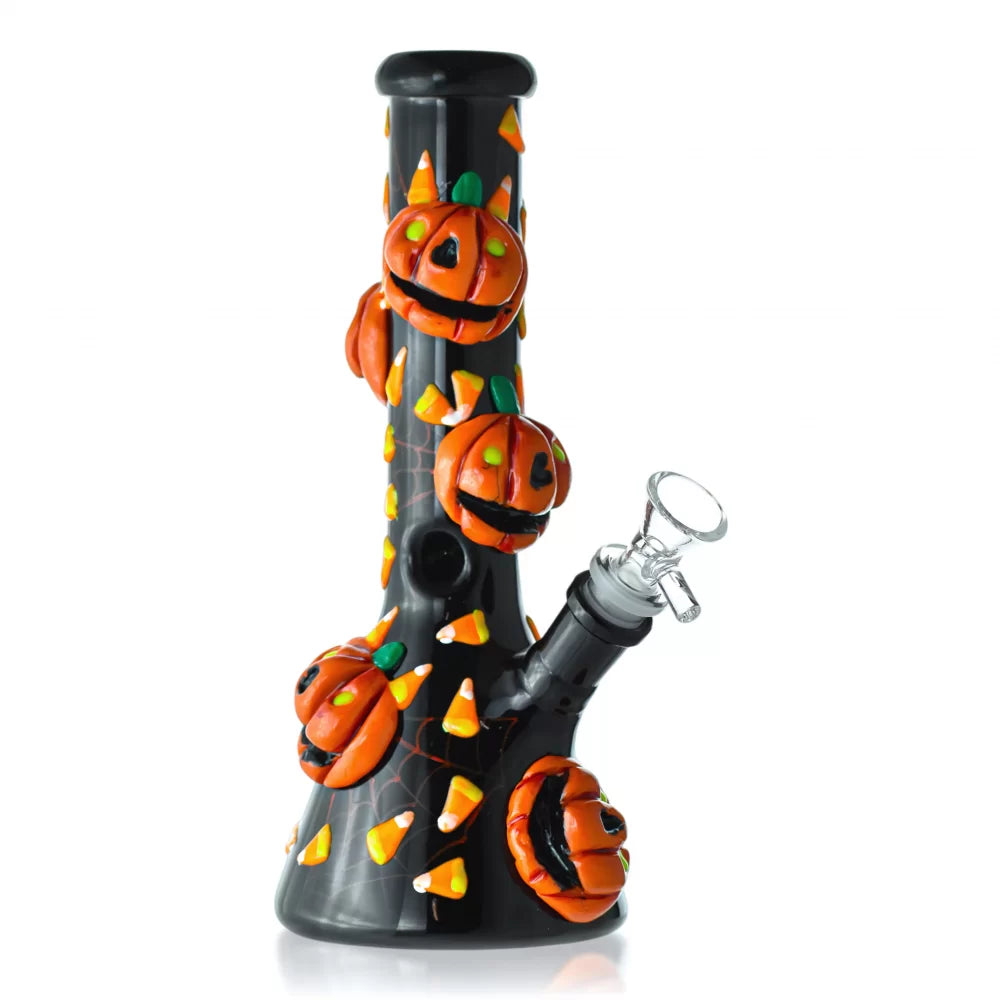 9.5" 3D Spooky Boo Halloween Beaker Water Pipe - Glow in the Dark