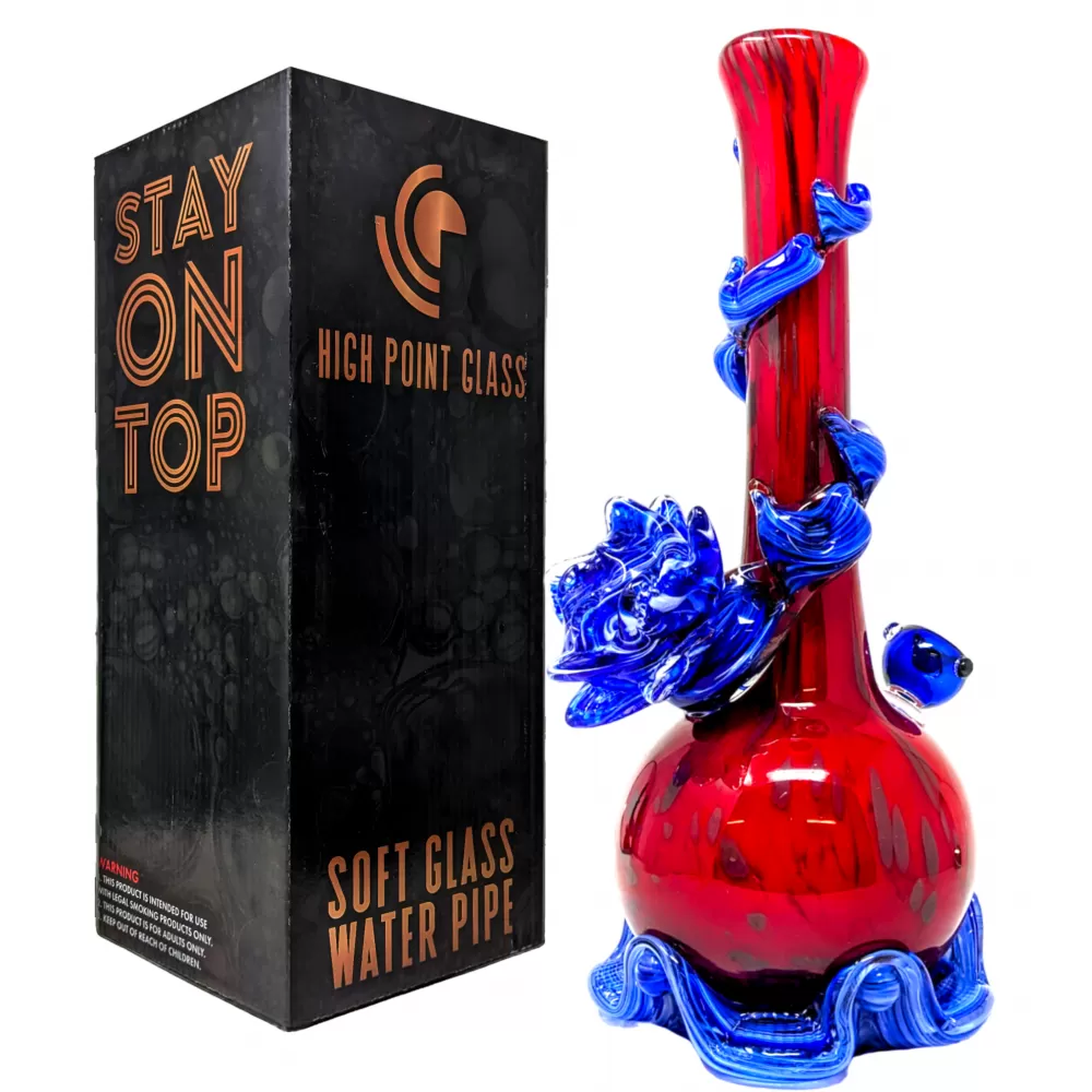 High Point Glass - 14" Scarlet Blue Climber Ripple Base Water Pipe