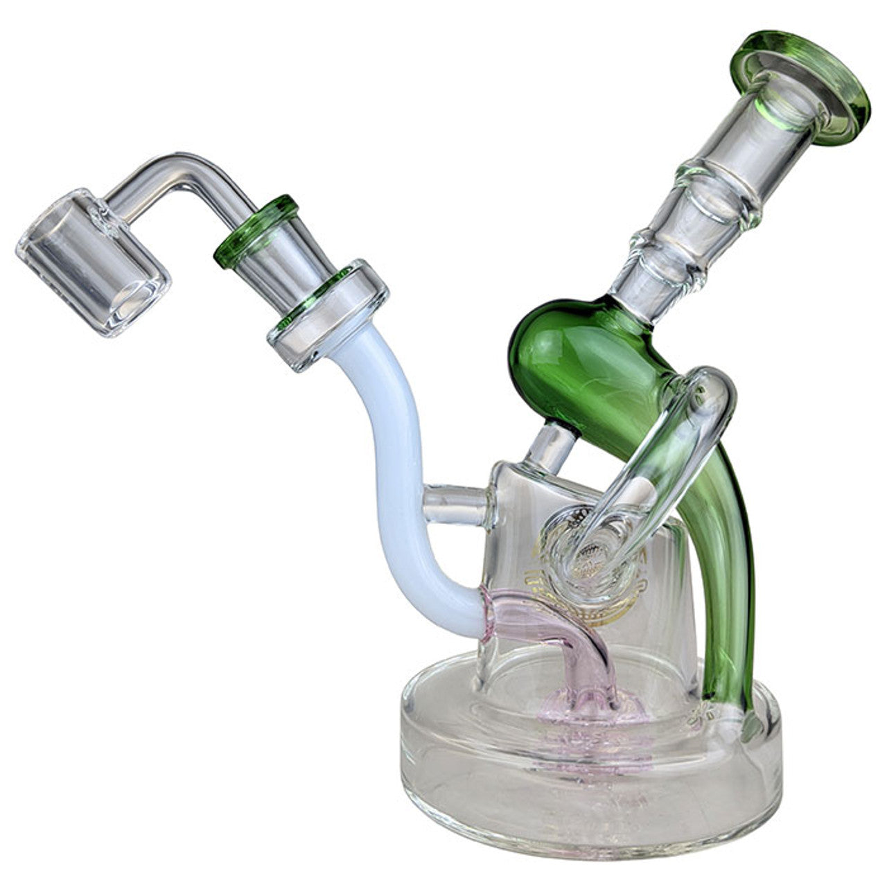 On Point Glass - 7" Curved Joint Colored Bulb Recycler Water Pipe - with 14M 4mm Banger