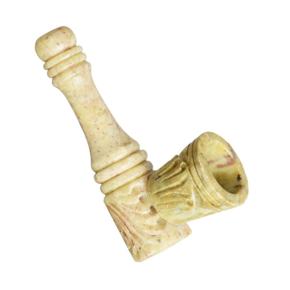 Decoratively Carved Stone Pipe w/ Removable Bowl