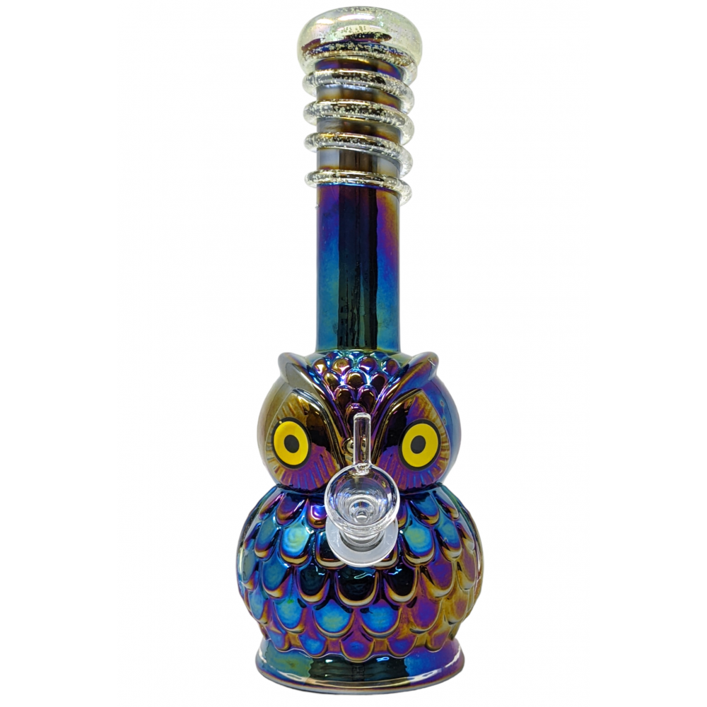 10.5" Owl w/ Glow in Dark Wrap Soft Glass Water Pipe - GOG