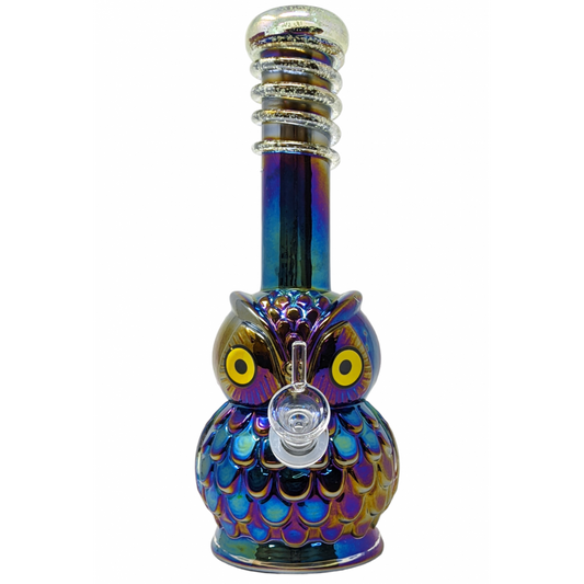 10.5" Owl w/ Glow in Dark Wrap Soft Glass Water Pipe - GOG