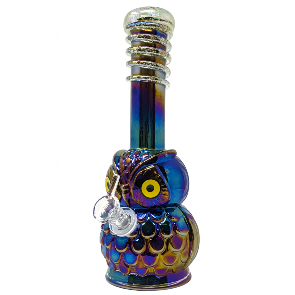 10.5" Owl w/ Glow in Dark Wrap Soft Glass Water Pipe - GOG