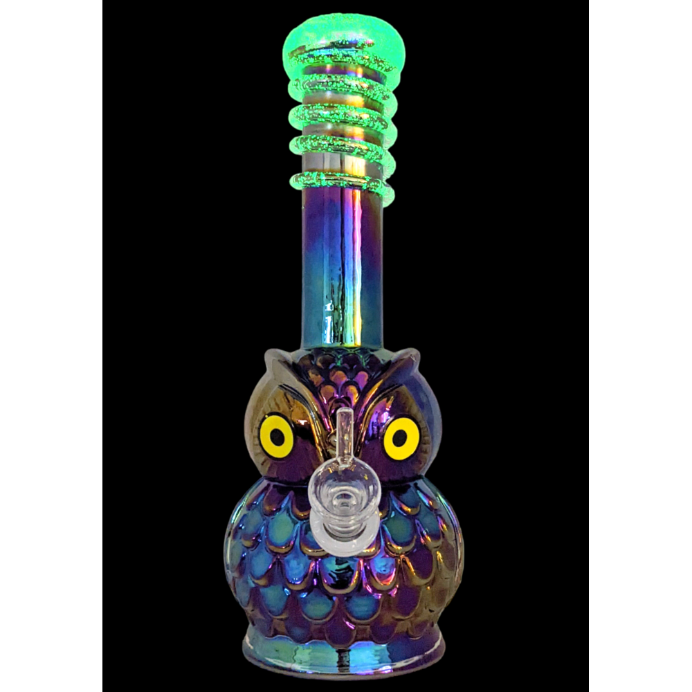 10.5" Owl w/ Glow in Dark Wrap Soft Glass Water Pipe - GOG