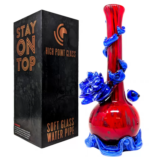 High Point Glass - 14" Scarlet Blue Climber Ripple Base Water Pipe