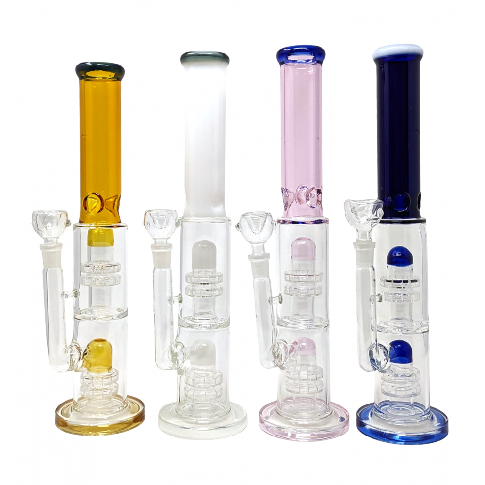 14" Assorted Double Matrix Dome Perc Ice Catcher Straight Water Pipe Rig