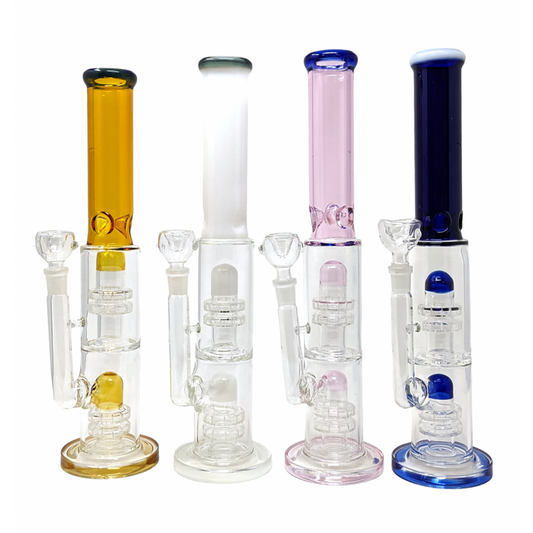 14" Assorted Double Matrix Dome Perc Ice Catcher Straight Water Pipe Rig