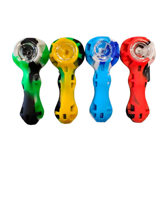 4.5" Silicone Asstd Mixed Color Hand Pipe - with Metal Poker