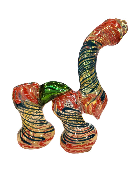 Gold Fumed Spiral Ribbon Double Chamber Bubbler Hand Pipe