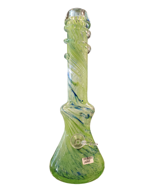 14" Pinched Base with Hat & Wrap Neck Soft Glass Water Pipe - Glass On Rubber