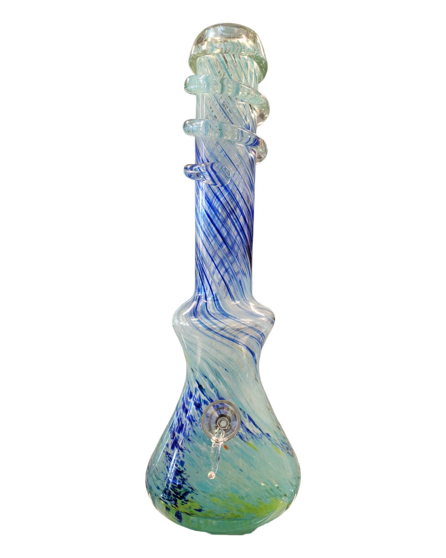 14" Pinched Base with Hat & Wrap Neck Soft Glass Water Pipe - Glass On Rubber