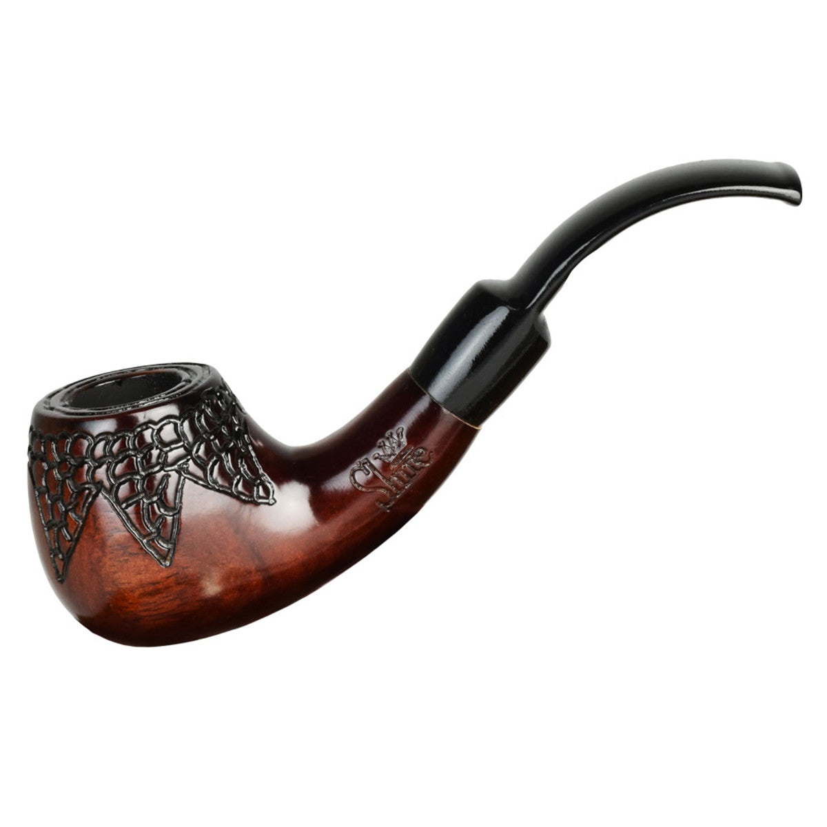 Pulsar Shire Pipes Engraved Bowl Bent Apple Cherry Wood Pipe | 5.5"