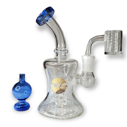 On Point Glass 5.5" Color Rim Mini Rig Water Pipe Set-With Matching Carb Cap & 14M Banger