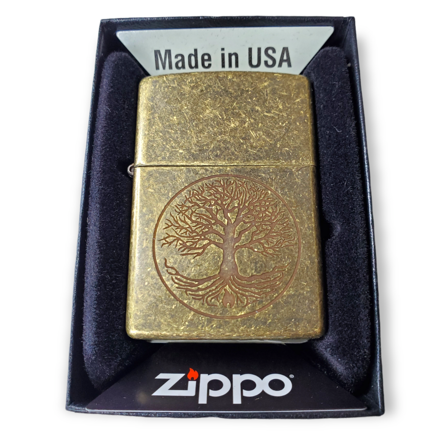 Zippo Lighter Lustre Tree of Life Antique Brass