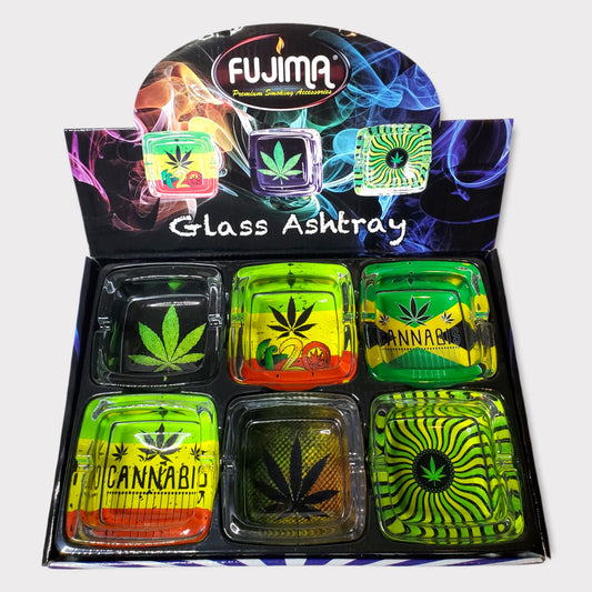 Fujima Hemp Themed Square Glass Ashtrays 4"